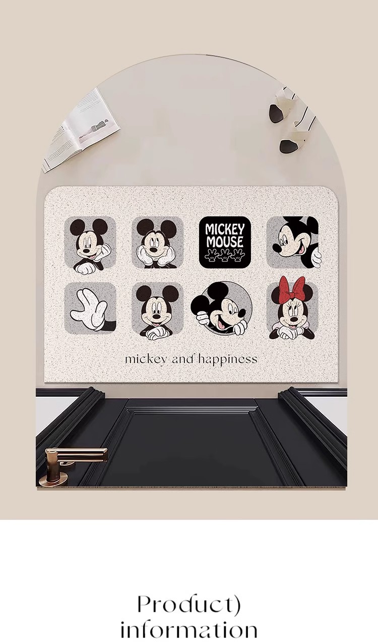 Mickey Cartoon Entrance Door Silk Circle Floor Mat, Entrance Door Mat, Stain-Resistant and Easy to Care For, Entrance Door Carpet Can Be Cut
