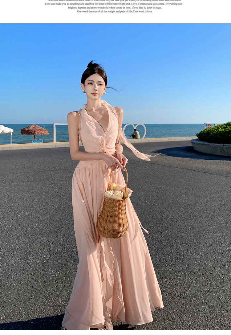 Beach Dress Women, Summer Wear For Seaside Vacations, Ultra-fairy Backless Dress, Bohemian Long Skirt With A Large Hem,_ecoleips.com