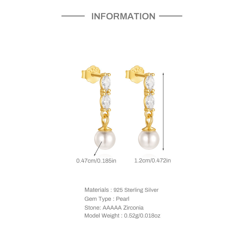 925 Sterling Silver Ear Needle Material 1 Pair 925 Sterling Silver Pearl Zircon 925 Sterling Silver Earrings Geometric Drop Earrings Ear Studs