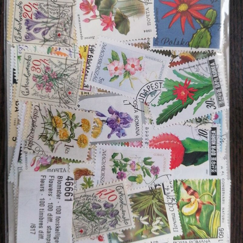 Flower Stamps 100 Pieces Different Letter Stamps Blind Box Foreign Handbook Collection Nostalgic Random