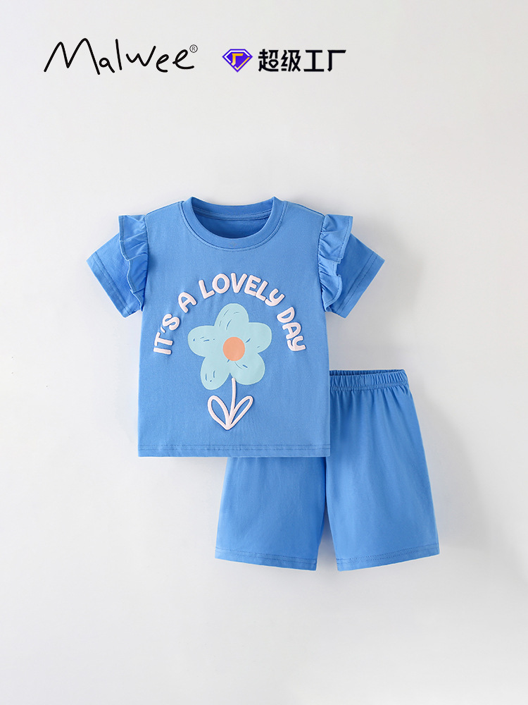 Transfronterizos para malwee niñas set de verano nuevo estilo europeo y americano para niños de mediana edad cuello redondo ocio ropa para el hogar de mangas cortas