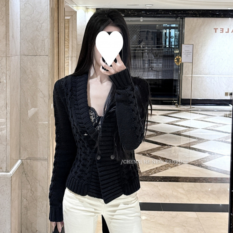 Coreano relajado correa de cintura de manga larga de punto cardigán femenino de alta calidad casual doble chaqueta de botón