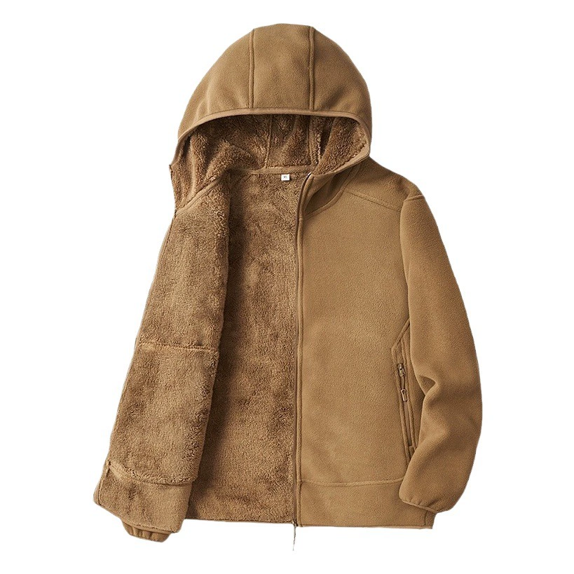 Фабричная прямая флисовая куртка с капюшоном, Мужская утолщенная на флисовой подкладке, осень и зима, новый кардиган на молнии, флисовый Топ