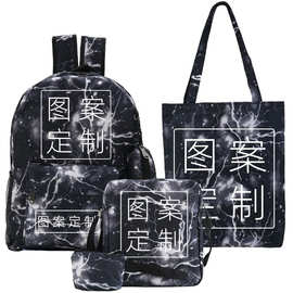 外贸学生书包一件起订双肩包+手提袋+单肩包+笔袋+钱袋组合五件套