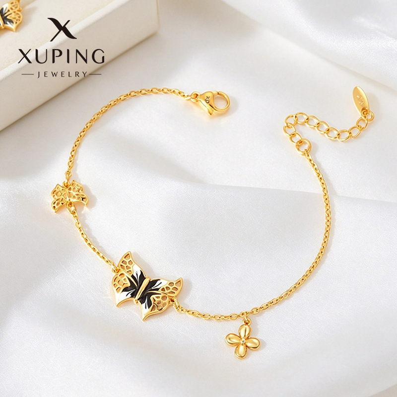 Xuping aleación de cobre esmalte de 24k pulsera mariposa goteo de aceite mujer Europa y América cruzada lujo nicho diseño joyería