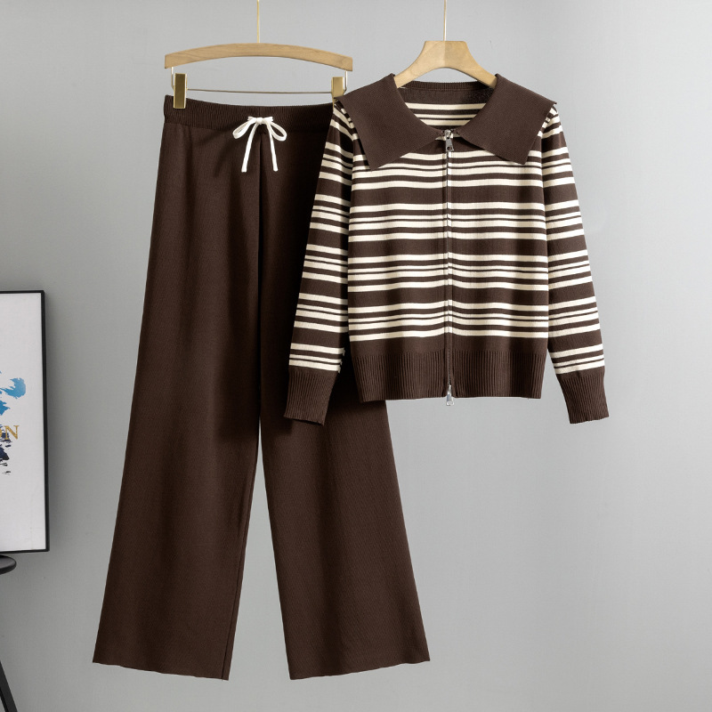 Cross-Border Striped Sweater Set for Women, Spring and Autumn 2026 New Korean Fashion Casual Wide-Leg Pants Knit Two-Piece Set Trendy Cross-Border Striped Sweater Set for Women, Spring and Autumn 2026 New Korean Fashion Casual Wide-Leg Pants Knit Two-Piece Set Trendy