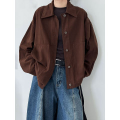 鹿西 复古工装翻领开衫绒夹克女秋季新款休闲百搭廓形外套9772
