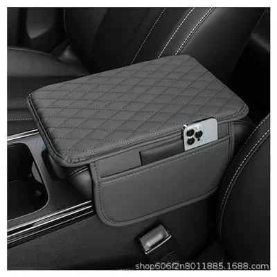 Armrest box pad: pocket, elbow center heightening pad - gray-diamond-patterned-armrest-box