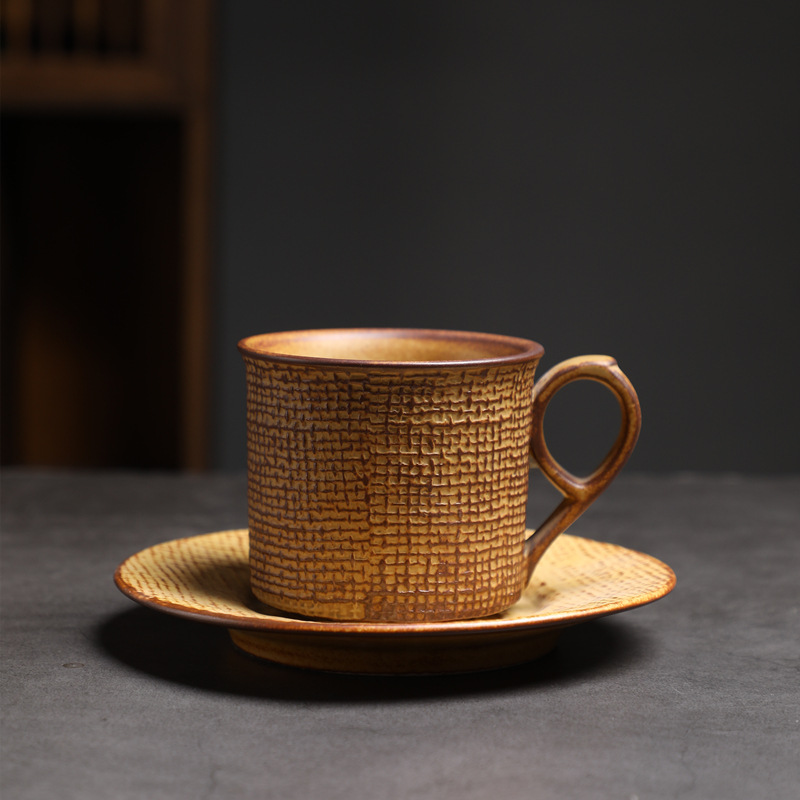 Estilo japonés vintage de cerámica taza de café y platillo traje creativo regalo taza de té de la tarde taza de café de gres