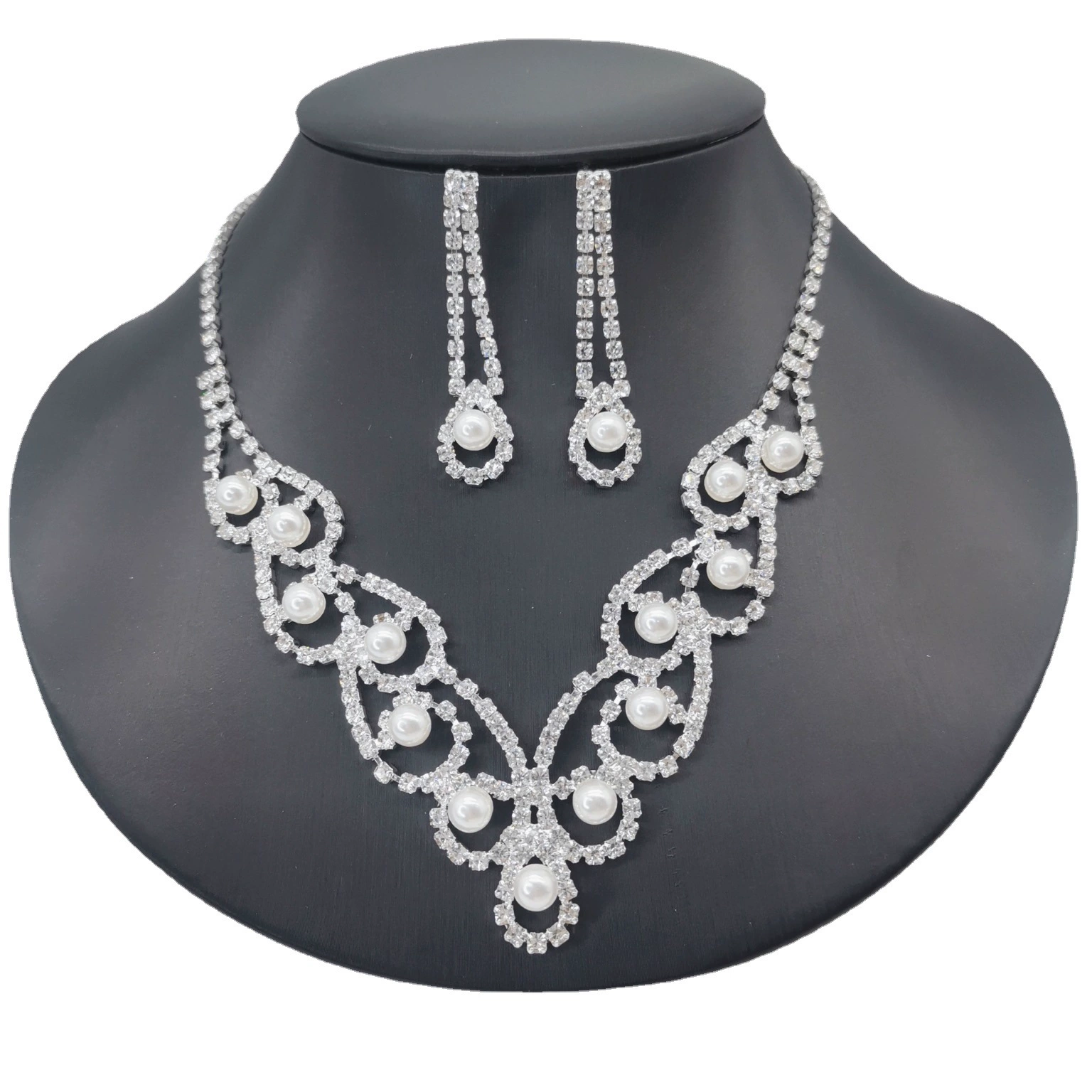 Accessory, necklace and earrings pearl for bride, set, Amazon
