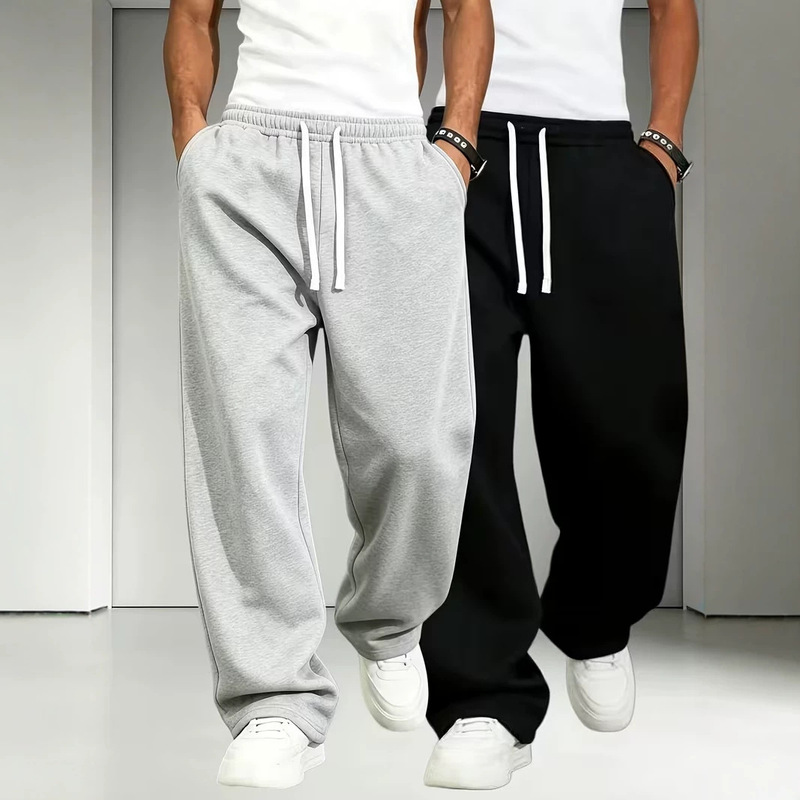 2026 Cross-border American-style Men's 3D Casual Sports Loose-fit Tapered Jogging Simple Wide-leg Long Pants 2PC