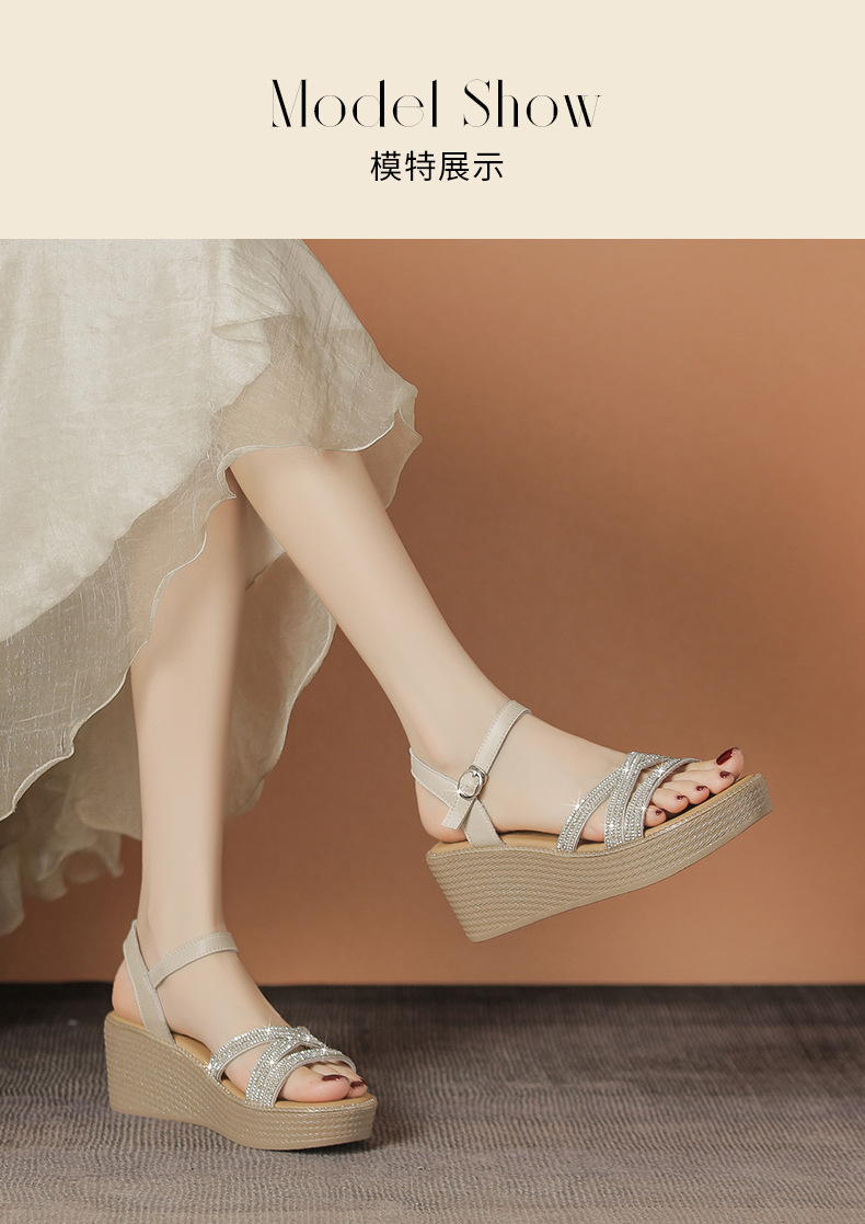Sandal cao gót nữ đính đá phong cách cổ tích, gót xuồng 6.5 cm — M596 màu sâm panh chi tiết 12