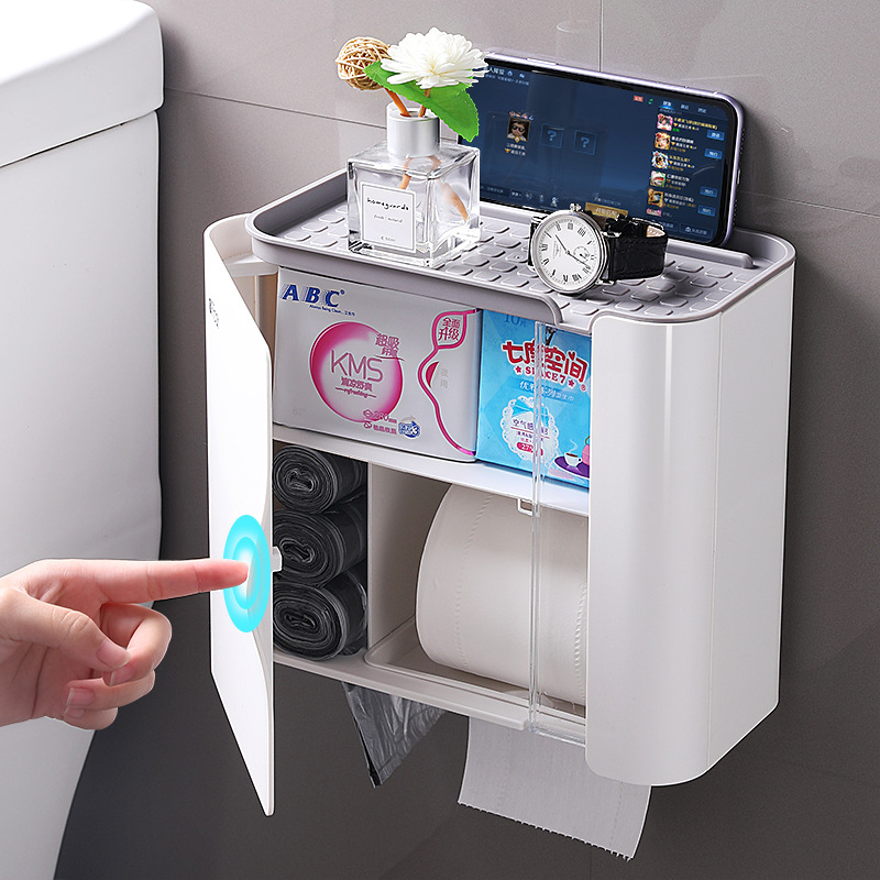 Caja de almacenamiento de toallas de papel de baño casero, caja de extracción de papel de papel de rollo impermeable colgada en la pared del inodoro, almacenamiento de sensación de lujo ligero y de alta calidad