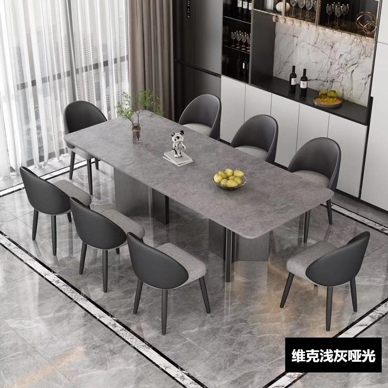 Italiano simple moderno gris acero negro Rock placa mesa y silla combinación rectangular de gama alta gran apartamento sala de estar luz mesa de lujo