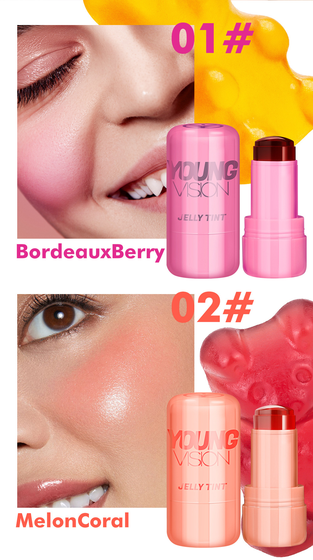 YOUNG VISION 4-color Jelly Blush Lazy Person's Contouring and color-enhancing Glow Blush Stick undefined