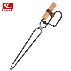 Outdoor barbecue clamp fire tongs BBQ charcoal clamp firewood clamp extended anti-scalding wooden handle duckbill pliers camping tool