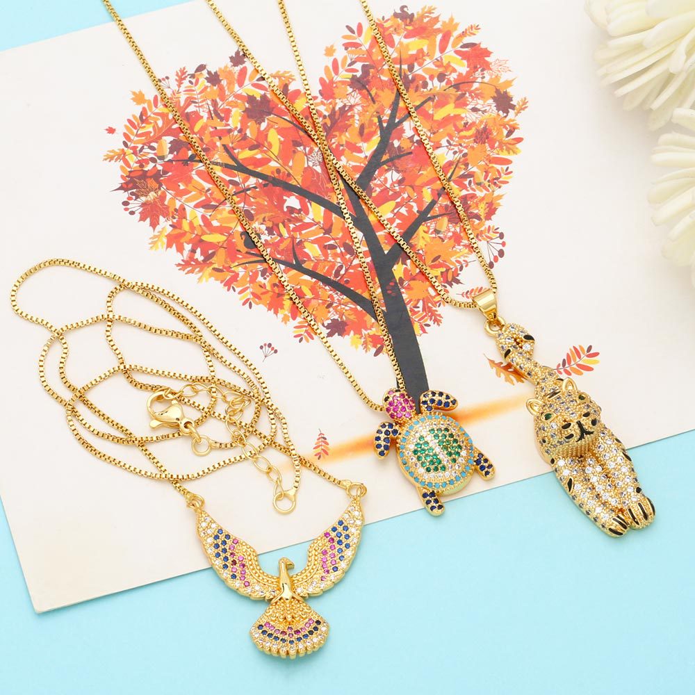 Fashion Tortoise Copper Plating Inlay Zircon Pendant Necklace 1 Piece