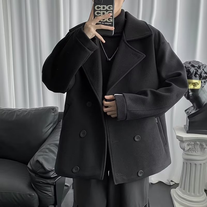 Abrigo de lana de los hombres corto otoño e invierno abrigo de lana marca de moda más tamaño cazadora casual moda coreana moda de los hombres