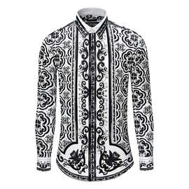欧美潮牌春秋宫廷风高端轻奢印花商务休闲防皱免烫修身长袖衬衫男
