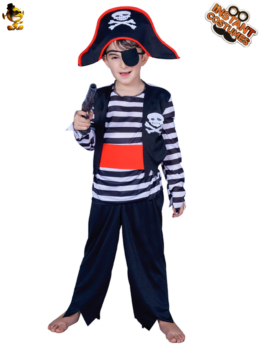 Los hombres de los niños rayas traje pirata mascarada etapa rendimiento traje Halloween Cosplay