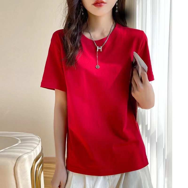 ヨーロッパ純綿 Tシャツレディース夏新疆長繊維綿半袖レディース Tシャツルーズカップルシャツ右肩ルーズラウンドネックホワイト Tシャツ|undefined