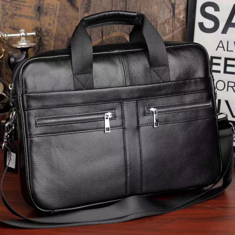 Genuine Leather Handbag Top Layer Cowhide Waterproof Business Briefcase Large Capacity Meeting Document Bag 15 Inch Computer Bag