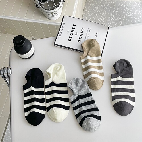 Striped socks, men's socks, spring and summer pure cotton, non-slip, non-falling, sweat-absorbent, anti-odor sports summer thin boat socks