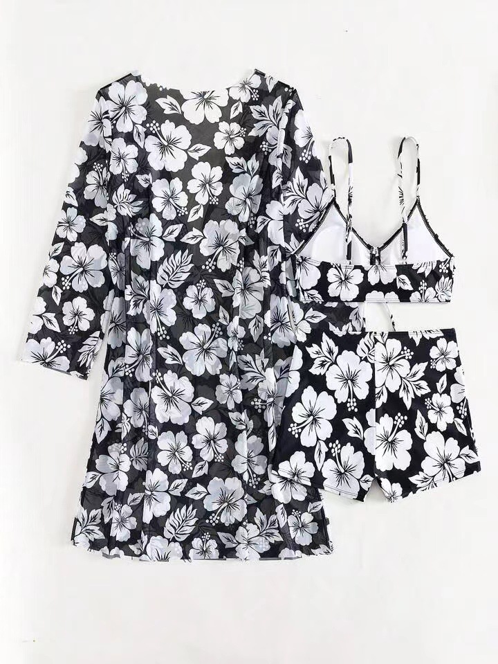 231g Weight Long Sleeve Sleeve Length Polyester Fabric Type Shorts Co-ord Set Sets Type 3 Pieces Set Quantity Swimming Occasion 3 Pieces Set Neckline Regular Fit Fit Type Bohemian Pattern Women's Gender Sexy Style Women's Sexy Bohemian 3 Pieces Set Bikinis Swimwear 3