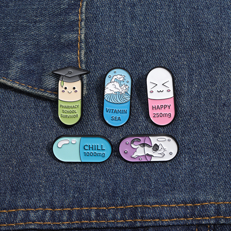 Stoving Varnish Design Cartoon Style Pin Capsule Medicine Bottle Alloy Stoving Varnish Unisex Brooches