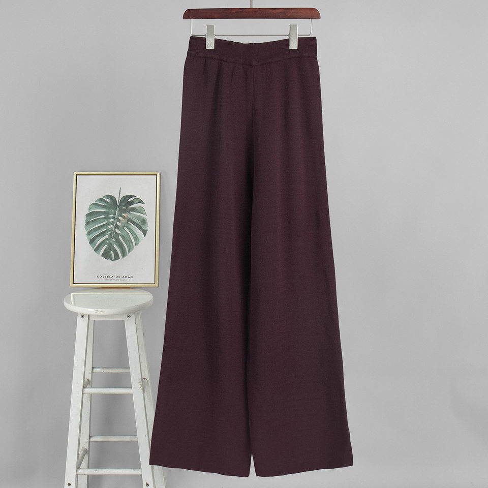 Bộ len dệt kim nữ áo cardigan tay dài quần dài màu trơn — Màu nâu, màu xám, mơ chi tiết 11