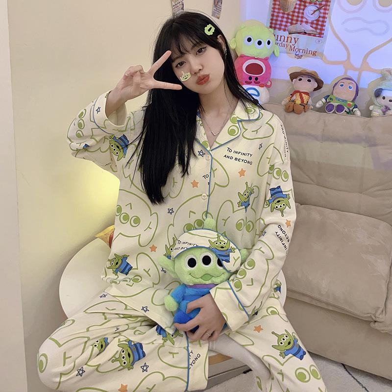 Otoño e Invierno pijamas de manga larga para las mujeres 2023 Nuevo ins estilo coreano dibujos animados ojo grande linda chica casa desgaste Pijamas