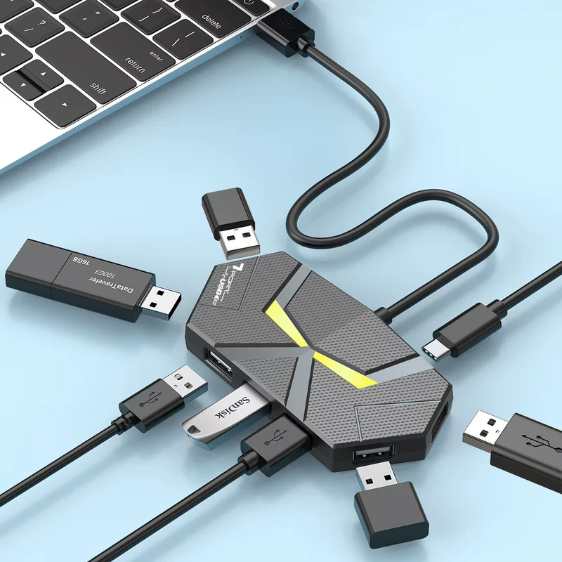 New colorful aura light HUB2.0 liner extension laptop computer one-to-multiple-turn with power supply