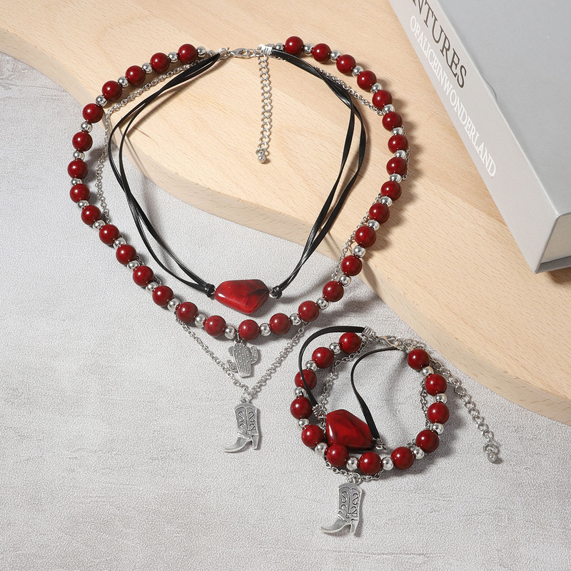 Cross-border Retro Personality Trend Creative Design Sense Multi-layer Stacked Beaded Alloy Pendant Necklace Bracelet Women's Set Cross-border Retro Personality Trend Creative Design Sense Multi-layer Stacked Beaded Alloy Pendant Necklace Bracelet Women's Set