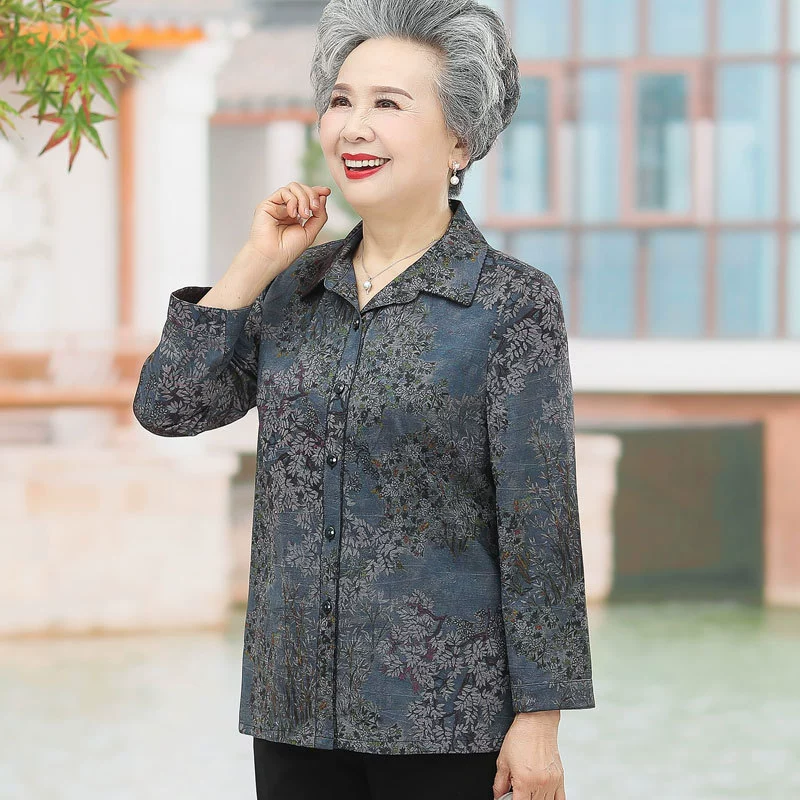 Пожилые люди весенние платья бабушки рубашки старухи одежда мама летняя рубашка старик с длинными рукавами кардиган топ