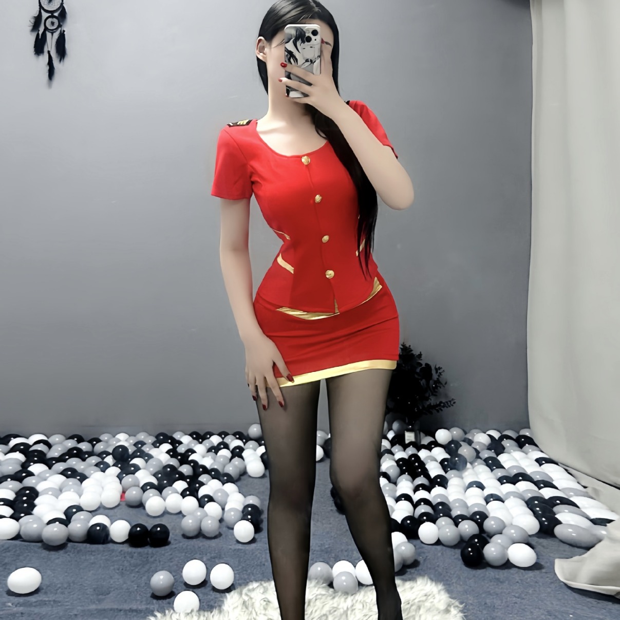 Domestic sales new sexy red stewardess hip skirt COS nightclub bar uniform available sexy lingerie suit