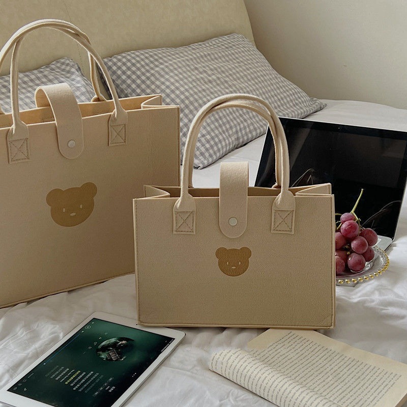 Gran capacidad de internet celebridad oso fieltro bolsa de fieltro portátil de las mujeres bolsa de almacenamiento bolsa de fieltro bolsa de compras bolsa de mano