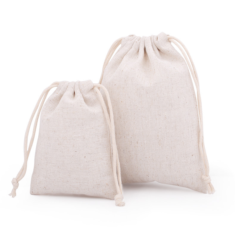 En stock al por mayor embalaje de cordón en Blanco Bolsa de cordón de lino logotipo imprimible bolsa de lino de almacenamiento a prueba de polvo