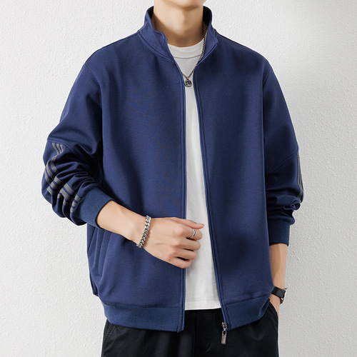 Men's Spring and Autumn Stand-up Collar Open Sweatshirt Loose Casual Outerwear Youth Top
