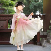Hanfu Girls Summer 2025 Новое детское платье в древнем стиле высокого класса в сказочном стиле в стиле кантри, струящийся костюм для выступлений для девочек.