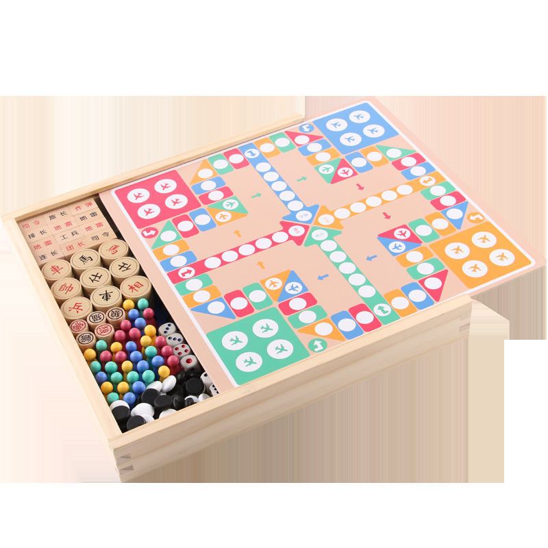 Damas de Ajedrez de cinco piezas de ajedrez animal ajedrez de cinco piezas de ajedrez Snake Ajedrez multi-funcional de dos en uno de madera de los niños juguetes educativos