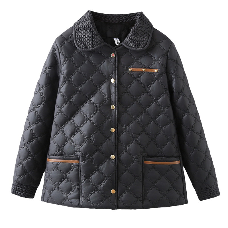 Jaqueta puffer acolchoada feminina plus size - Casaco de inverno elegante e casual com bolsos, tamanhos XL a 4XL, preto e bege._voghion.com