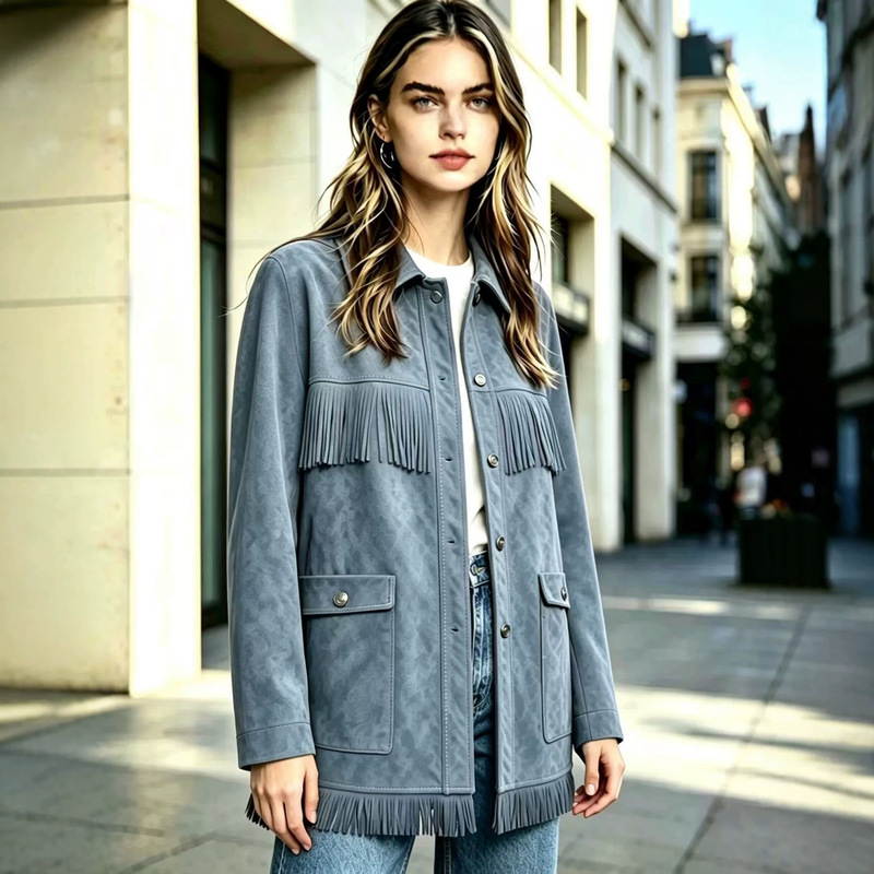 2026 Women's Tassel Coat, Autumn European and American Western Style, Turn-down Collar, Single-breasted, Mid-length Casual Jacket, Suede Coat 2026 Women's Tassel Coat, Autumn European and American Western Style, Turn-down Collar, Single-breasted, Mid-length Casual Jacket, Suede Coat