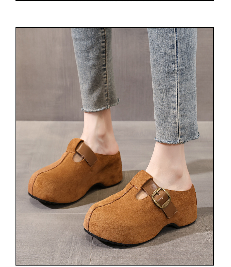Dép lê nữ Birkenstock đế xuồng HY1009 thời trang mùa thu, đế dày, nâng chiều cao, kiểu lười, mũi kín — con lạc đà chi tiết 13