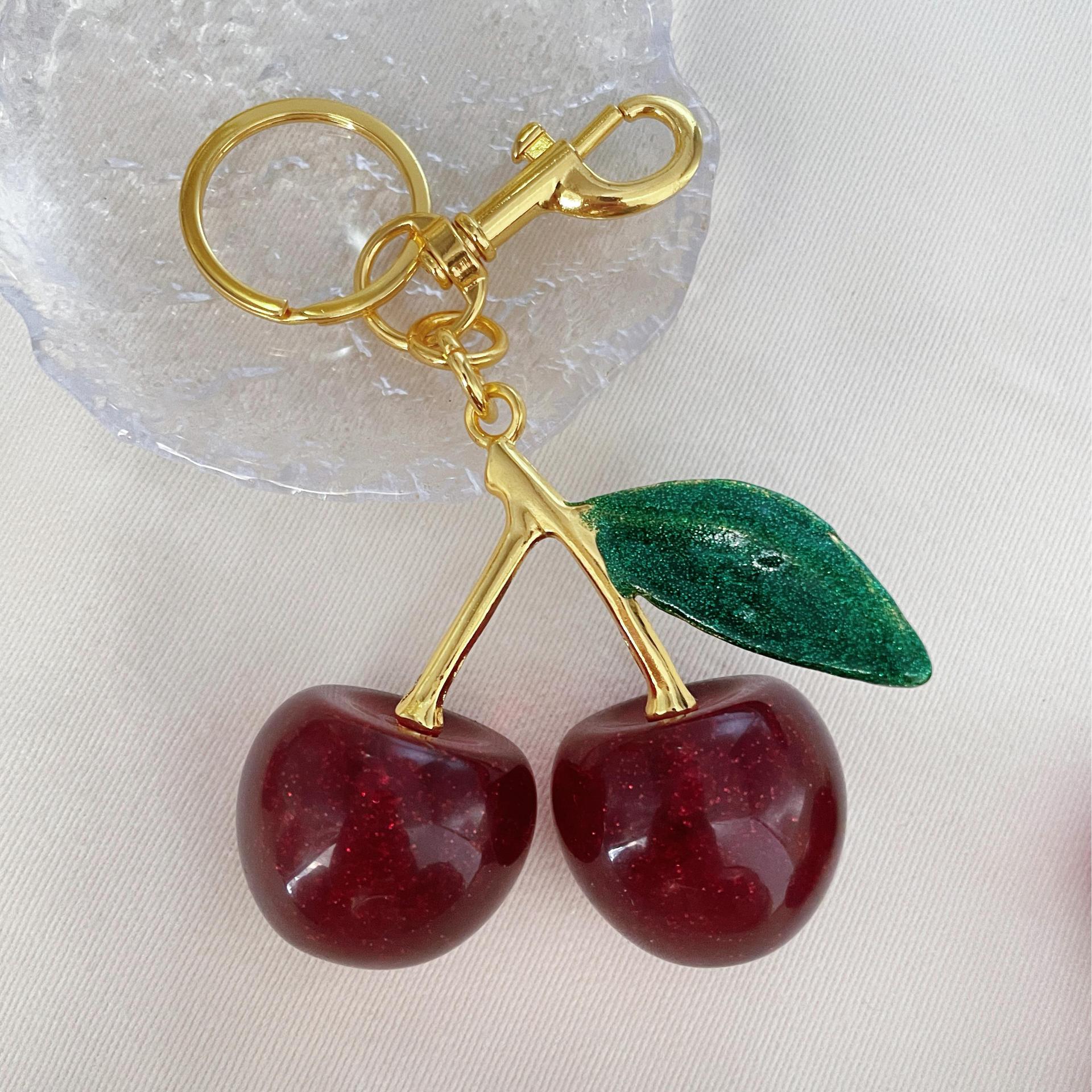 Cherry, Apple Pattern All Seasons Season 1 Piece Cute Cherry Apple Alloy Plating Spring Ring Trigger Clasp Closure Bag Pendant Keychain