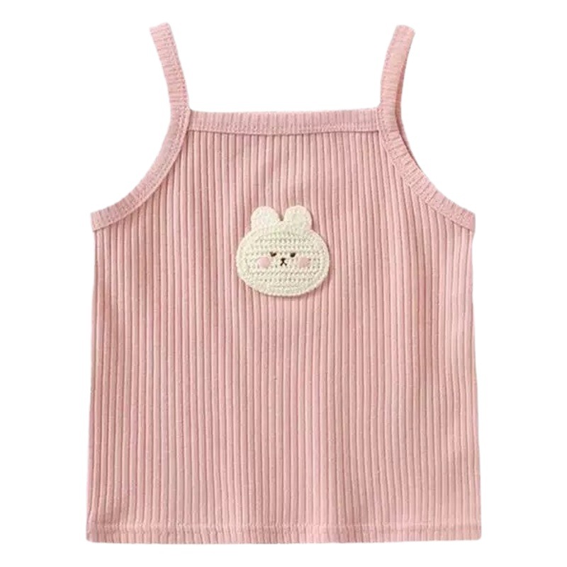 2024 niñas sin mangas superior de dibujos animados bordado punto Delgado stretch chaleco camisola color caramelo desgaste del verano