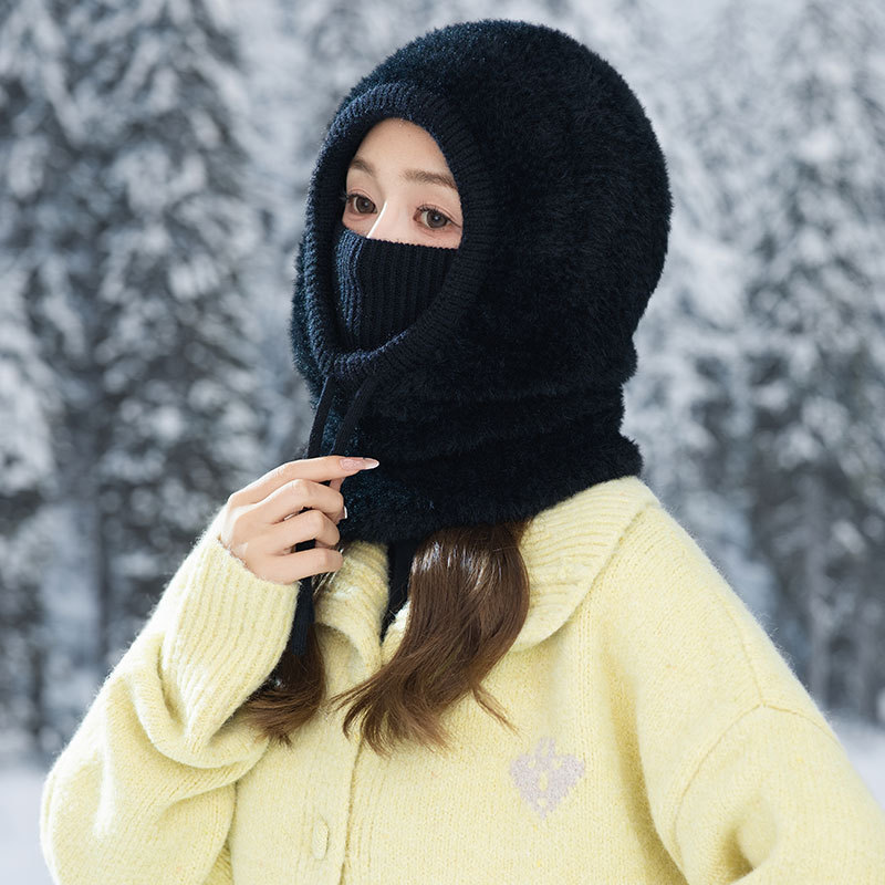 女士保暖围脖连体面罩帽秋冬季户外骑车套头一体帽东北滑雪防风帽|undefined