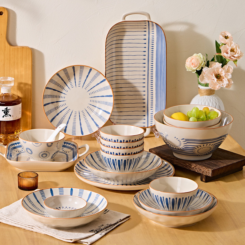 Japanese-style underglaze ceramic tableware set, bowl and chopstick set, gift for housewarming