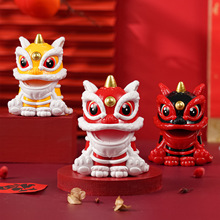跨境太阳能醒狮新款国潮狮子吉祥物招财贺礼摇头公仔汽车摆件玩具