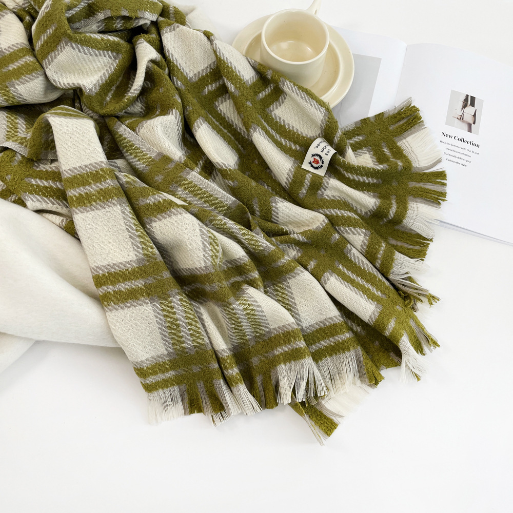 Checked Plaid Scarf For Women Thickened Warm Winter Shawl Wrap_voghion.com