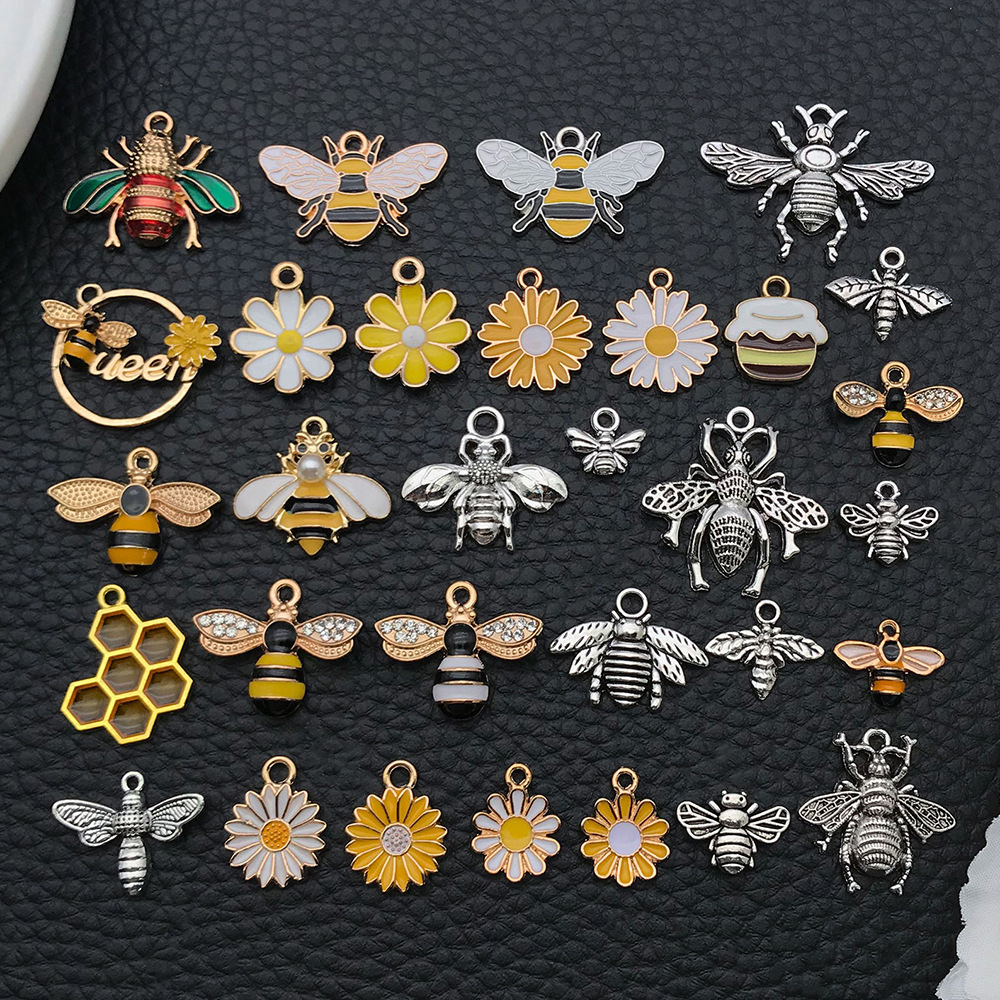 混120个小蜜蜂DIY饰品配件昆虫动物合金滴油发饰耳饰吊坠手工跨境详情17